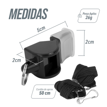 Apito de Plástico tipo Fox com Cordão Velden - Preto