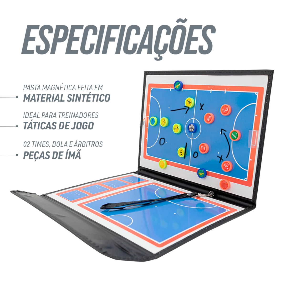 Prancheta tática magnética com caneta para treinamento de futsal Pista e Campo - Modelo pasta preta