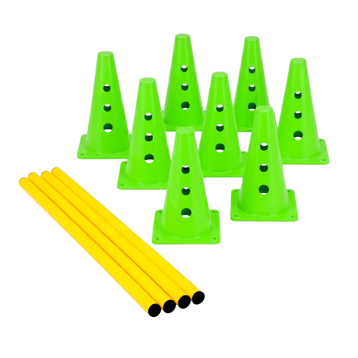 Kit de Agilidade c/ 8 Cones Furados 23cm e 4 Haste de 1,00m - Cone BRANCO