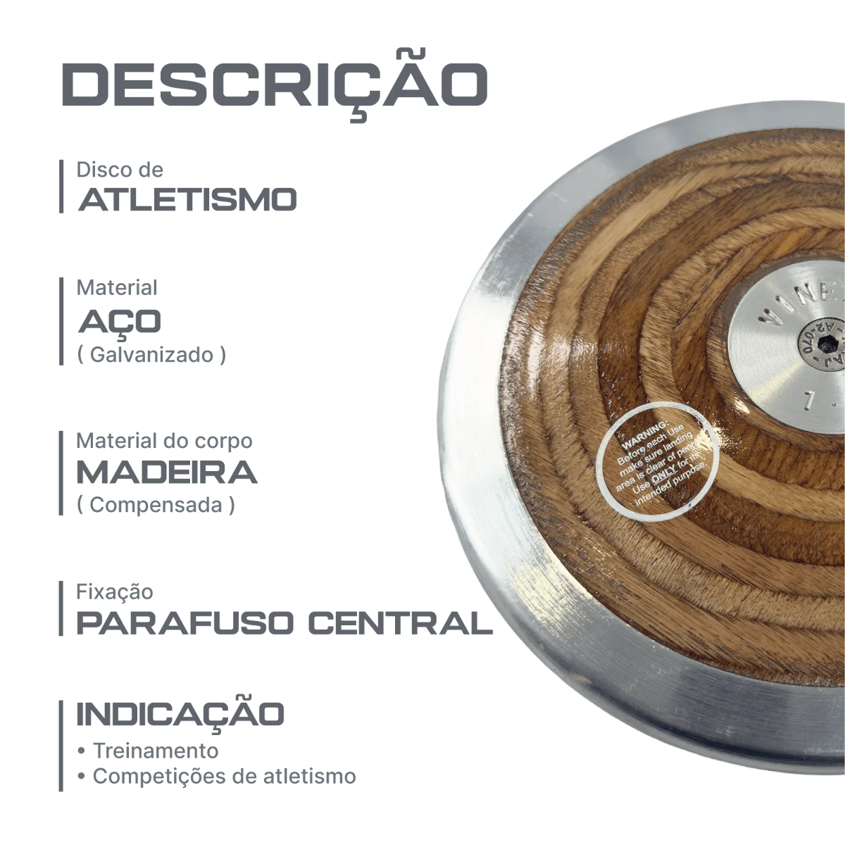 Disco de atletismo de aço e madeira 1,50kg Pista e Campo