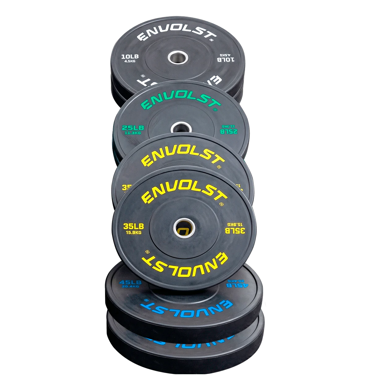 Kit 230Lb Anilhas Olímpicas Bumper Padrão IWF em Libras Envolst