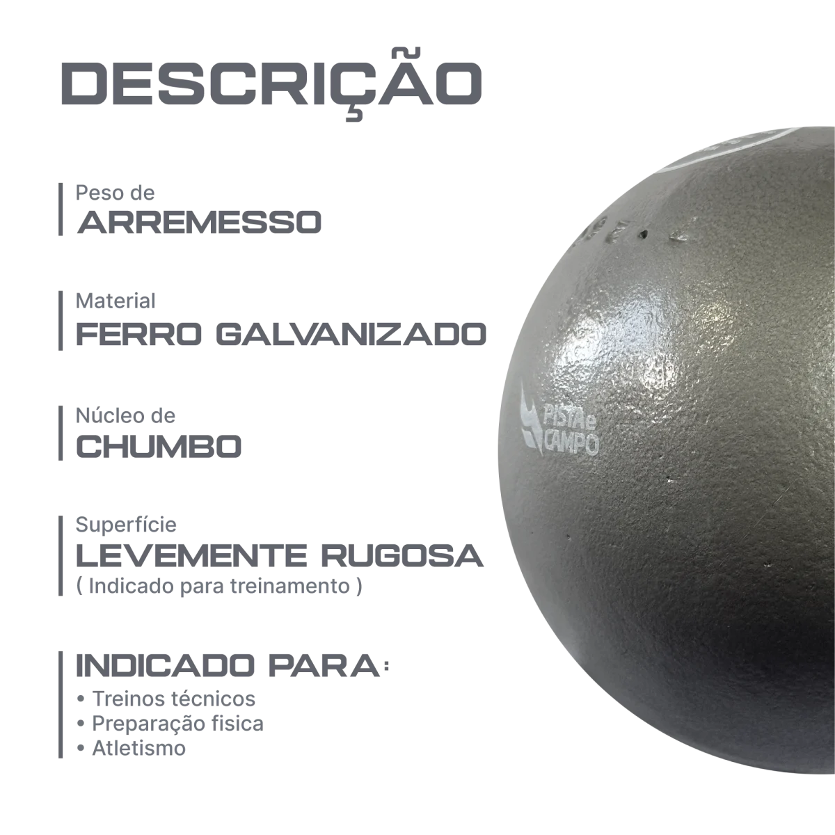 Peso de ferro 7,26kg Pista e Campo