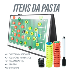 Prancheta tática magnética com caneta para treinamento de futebol Pista e Campo - Modelo pasta preta