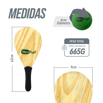 Raquete de Frescobol de Madeira com Bolinha NeoFun