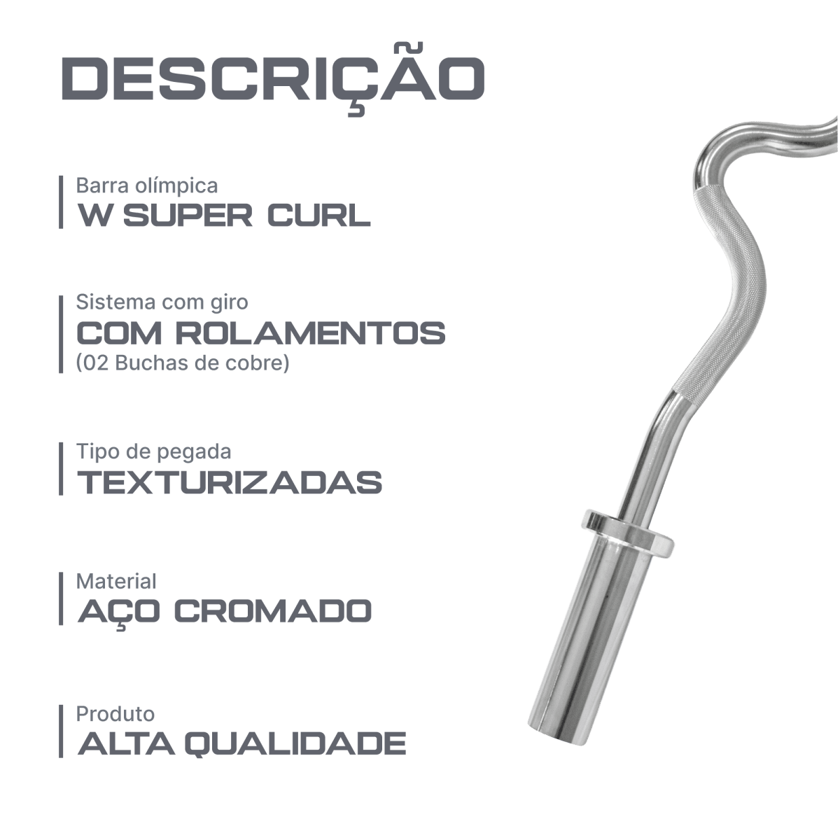 Barra W Super Curl 1,20m Olimpica Cromada Envolst