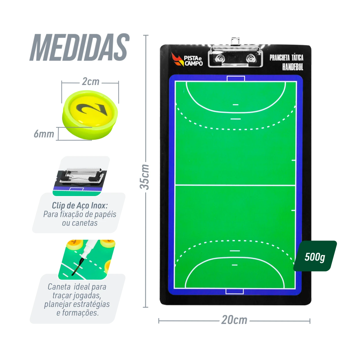 Prancheta tática magnética dupla face com caneta para treinamento de Handebol Pista e Campo