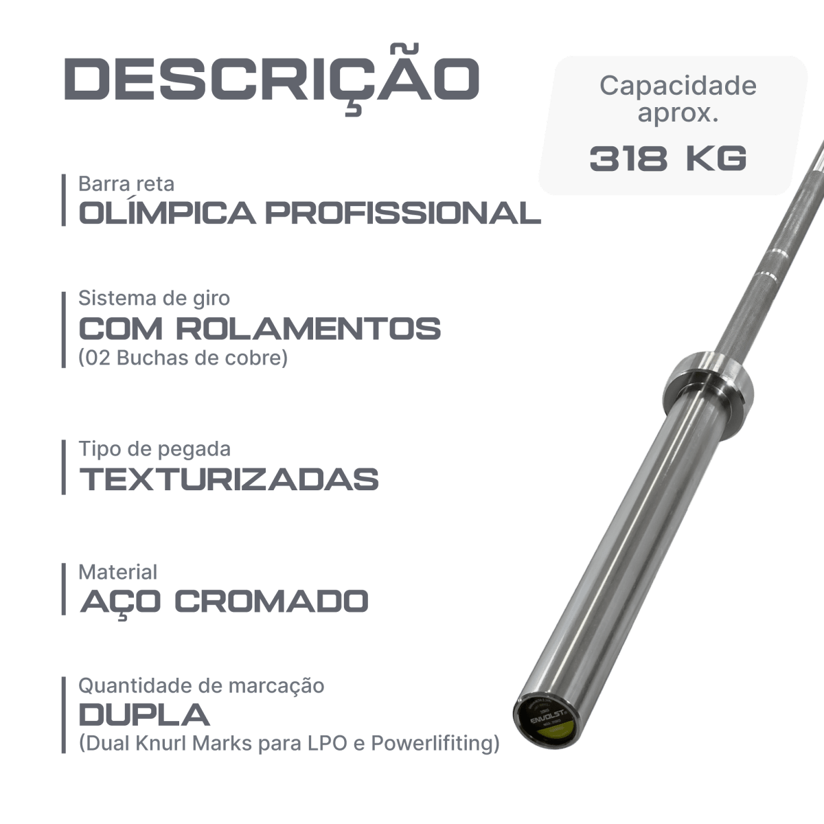 Barra Reta 2,20m Olimpica Cromada Envolst
