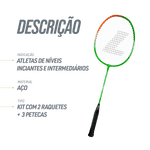 Kit Badminton 2 Raquetes de Aço e 3 Volantes de Nylon Loire - Laranja e Verde