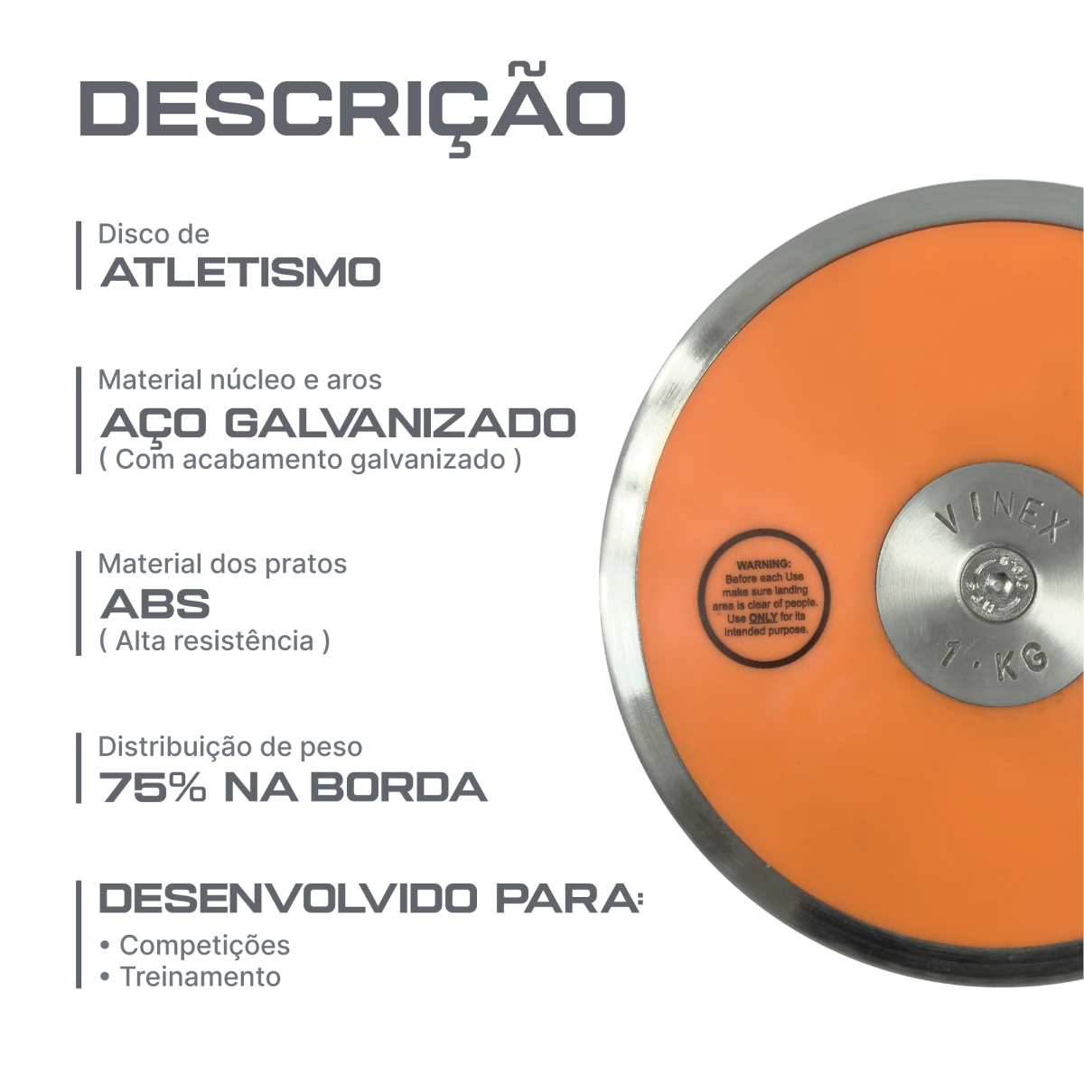 Disco de aço e ABS 1,00kg iniciante WA-IAAF Vinex