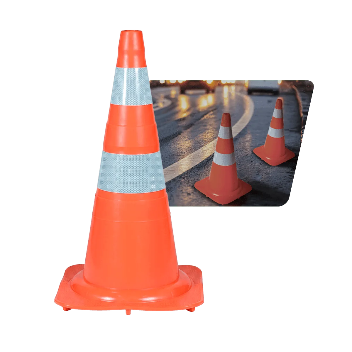 Cone de sinalização de trânsito flexível (emborrachado) refletivo 75cm NBR