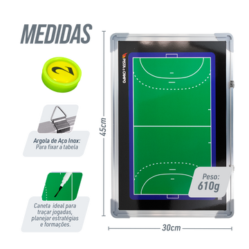 Quadro tático magnético de alumínio com acessórios 45x30 Pista e Campo - Handebol