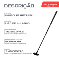 Taco de minigolfe retrátil 50 a 90cm em alumínio Neofun - Preto