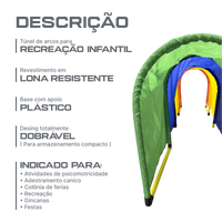 Túnel de arcos para recreação infantil e psicomotricidade revestido de lona Pista e Campo