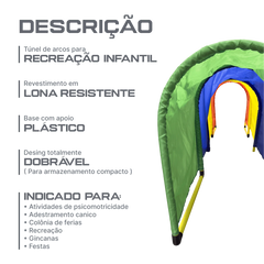 Túnel de arcos para recreação infantil e psicomotricidade revestido de lona Pista e Campo