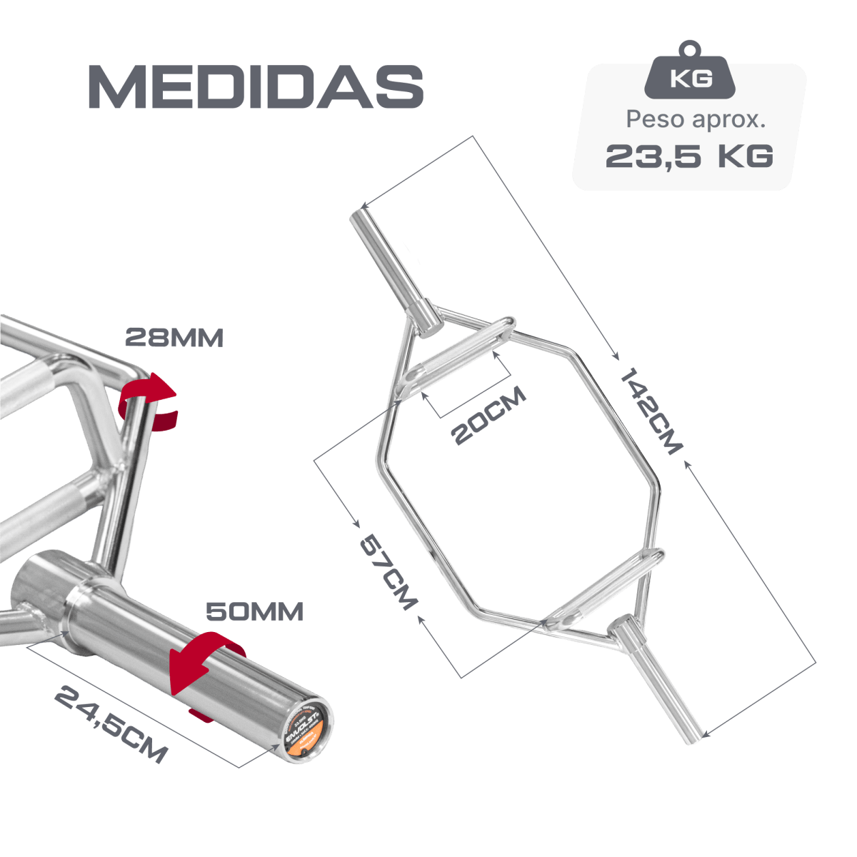 Barra Hexagonal Trap Bar Olimpica Cromada Envolst