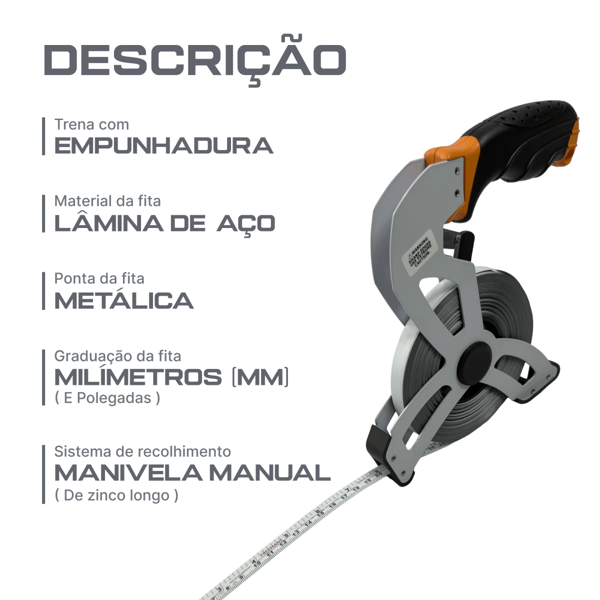 Trena de aço de 50m profissional Vinex