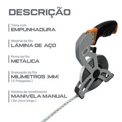 Trena de aço de 50m profissional Vinex