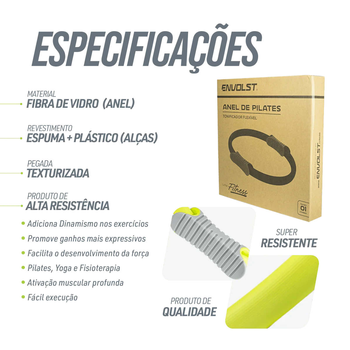 Anel de Pilates Tonificador Flexível Envolst - Verde e Cinza
