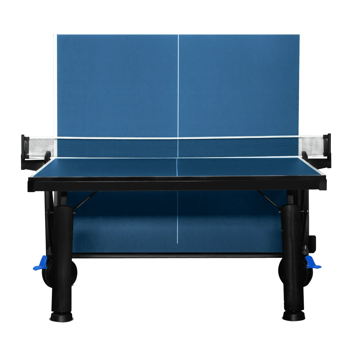Mesa de tenis de mesa de aco e madeira azul rede e porta itens P8022