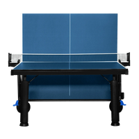 Mesa de tenis de mesa de aco e madeira azul rede e porta itens P8022
