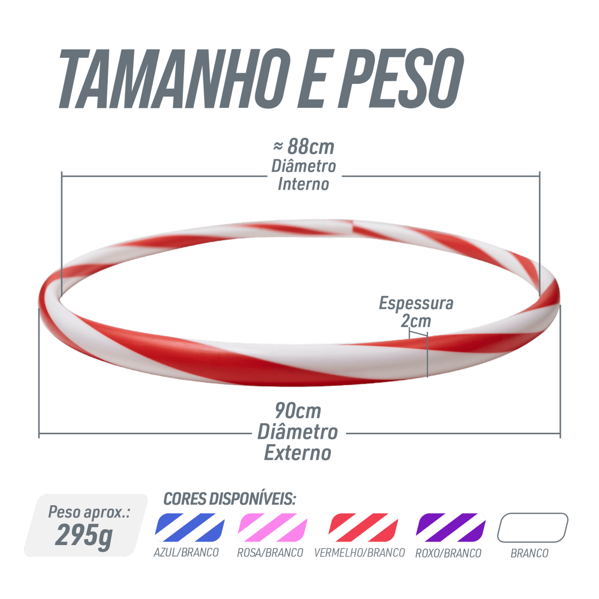 Arco de ginástica rítmica bambolê em espiral 90cm de diâmetro Gracios - Azul e Branco