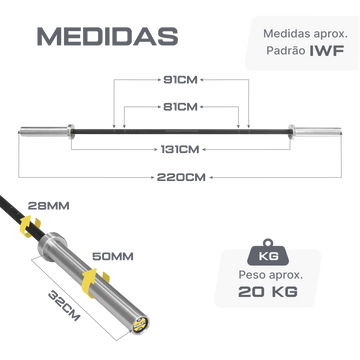 Barra Olímpica Masculina 20 kg 2,20 m LPO CrossFit Envolst