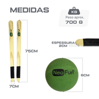 Taco de madeira com empunhadura para bets (tacobol) Neofun - par (acompanha bolinha)