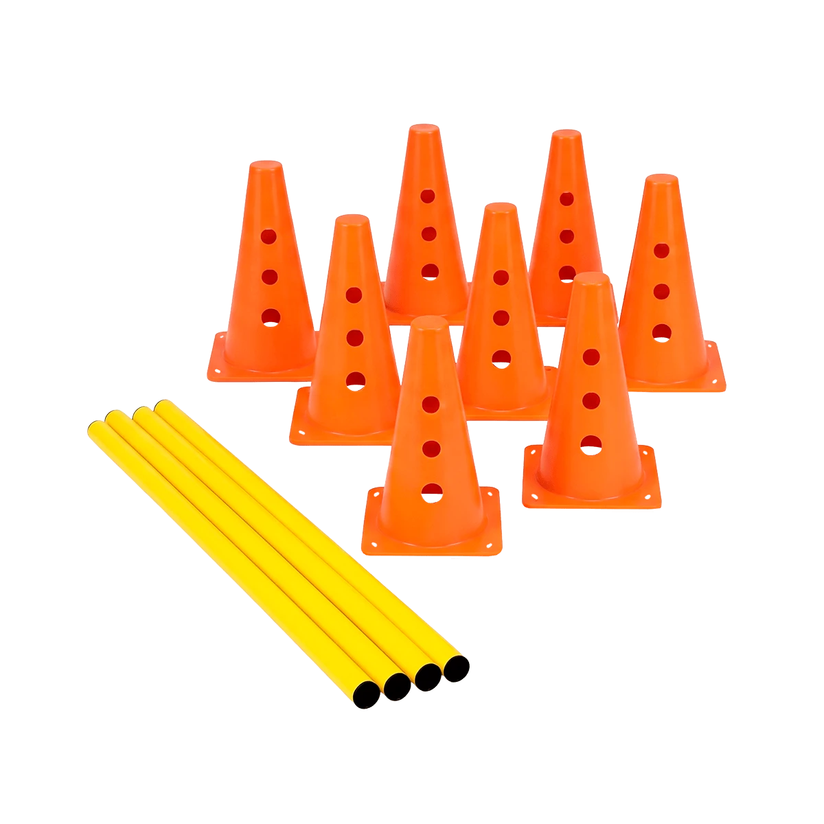 Kit de Agilidade c/ 8 Cones Furados 23cm e 4 Haste de 1,00m - Cone BRANCO