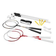 Kit de badminton com 04 raquetes de aço, 02 volantes, postes de aço e rede Loire
