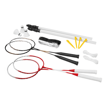 Kit Badminton 04 Raquetes de Aço, 02 Volantes, Postes de aço e Rede Loire