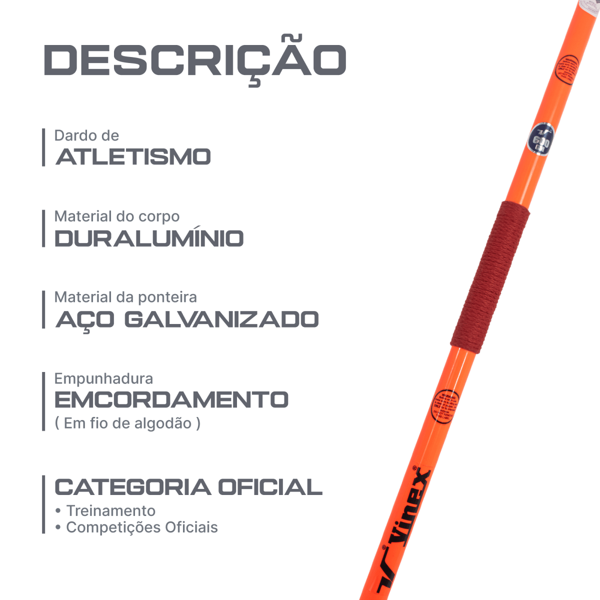 Dardo de duralumínio e aço 600g modelo competição IAAF Vinex (JAL-CH600)