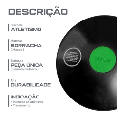 Disco de atletismo de borracha preto com centro colorido 0,75kg Pista e Campo