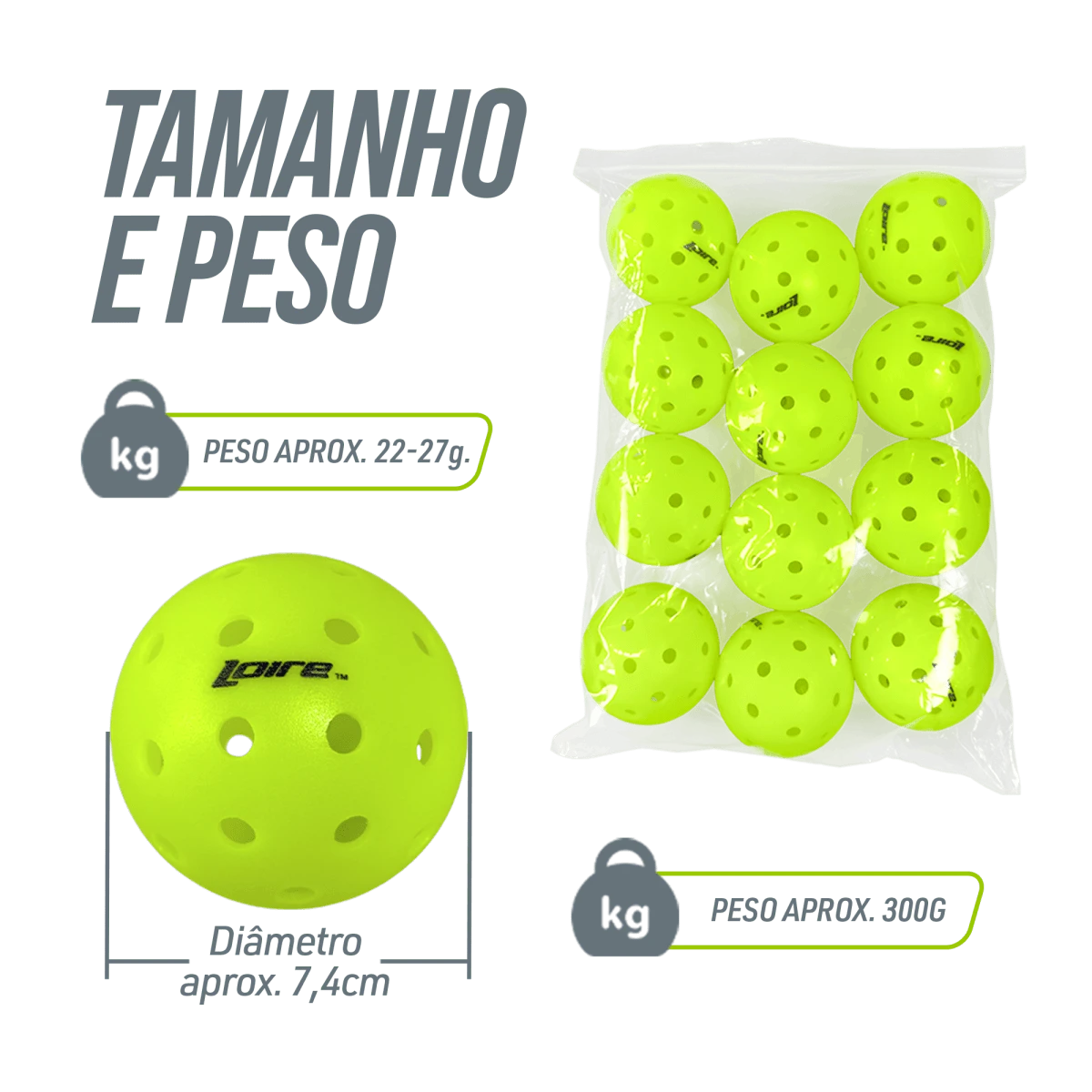 Kit 12 Bolas de Pickelball 40 furos Outdoor Loire