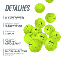Kit 12 Bolas de Pickelball 40 furos Outdoor Loire