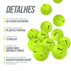 Kit 12 Bolas de Pickelball 40 furos Outdoor Loire