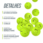 Kit 12 Bolas de Pickelball 40 furos Outdoor Loire