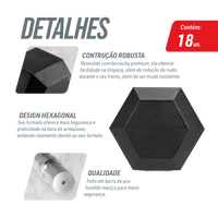 Kit Halteres Sextavados Emborrachados Pegada Cromada Envolst - Pares 10 a 30Kg