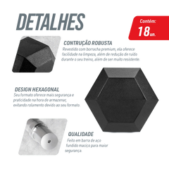 Kit Halteres Sextavados Emborrachados Pegada Cromada Envolst - Pares 10 a 30Kg