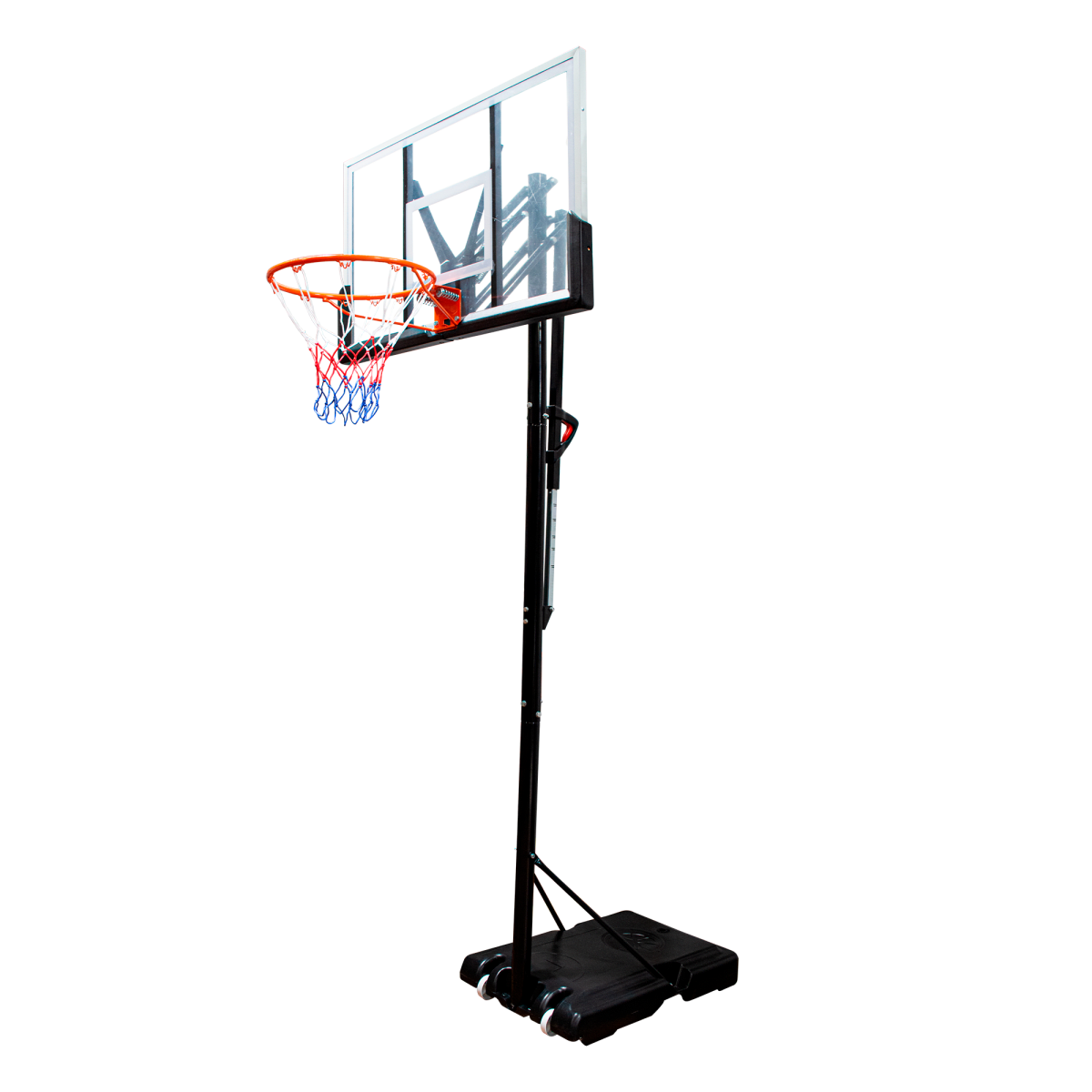 Tabela de basquete adulto móvel com poste, quadro de acrílico e aro modelo premium Velden