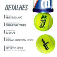 Bolinha/bola de tênis de campo Roland Garros Wilson - tubo com 3 und