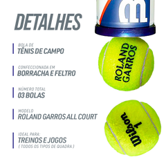 Bolinha/bola de tênis de campo Roland Garros Wilson - tubo com 3 und