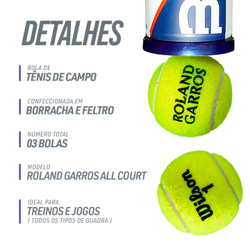 Bola de Tênis Wilson Roland Garros All Court Tubo 3un
