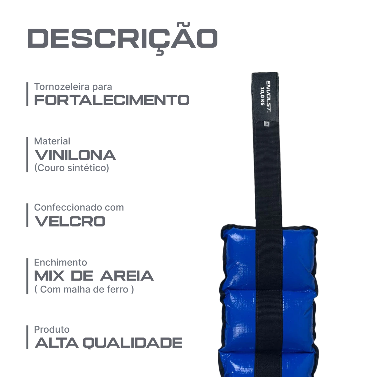 Tornozeleira caneleira em vinilona azul profissional 10kg Envolst - par