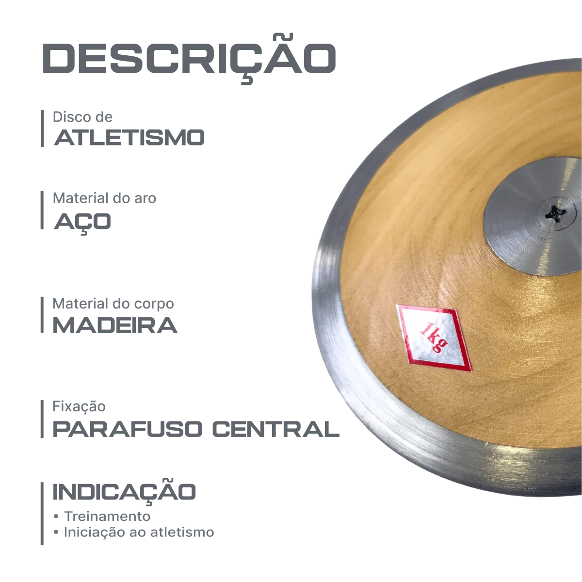Disco de atletismo de aço e madeira 1,00kg Sportland - EX