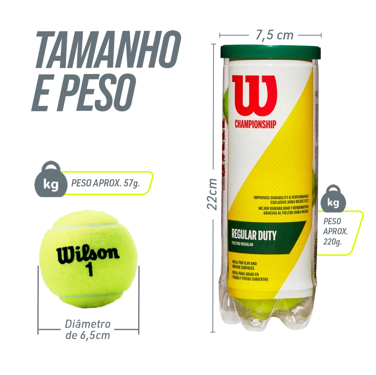 Bolinha/bola de tênis de campo Championship Regular Duty Wilson - tubo com 3 und