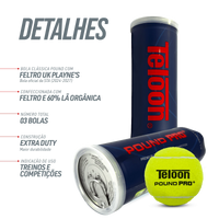 Bolas de Tênis Teloon POUND PRO + ITF tubo com 3 un.
