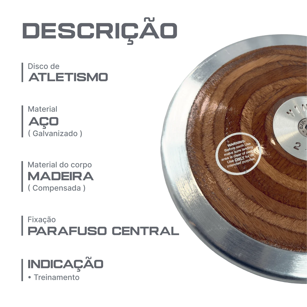 Disco de aço e madeira 2,5kg Pista e Campo