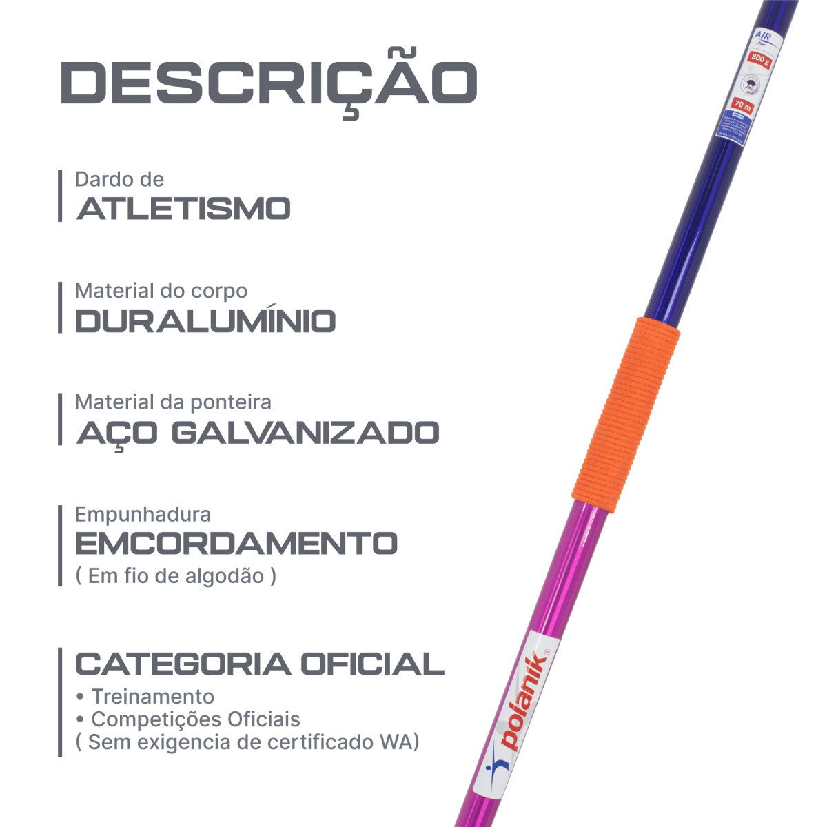 Dardo de duralumínio e aço 800g Air Flyer IAAF Polanik