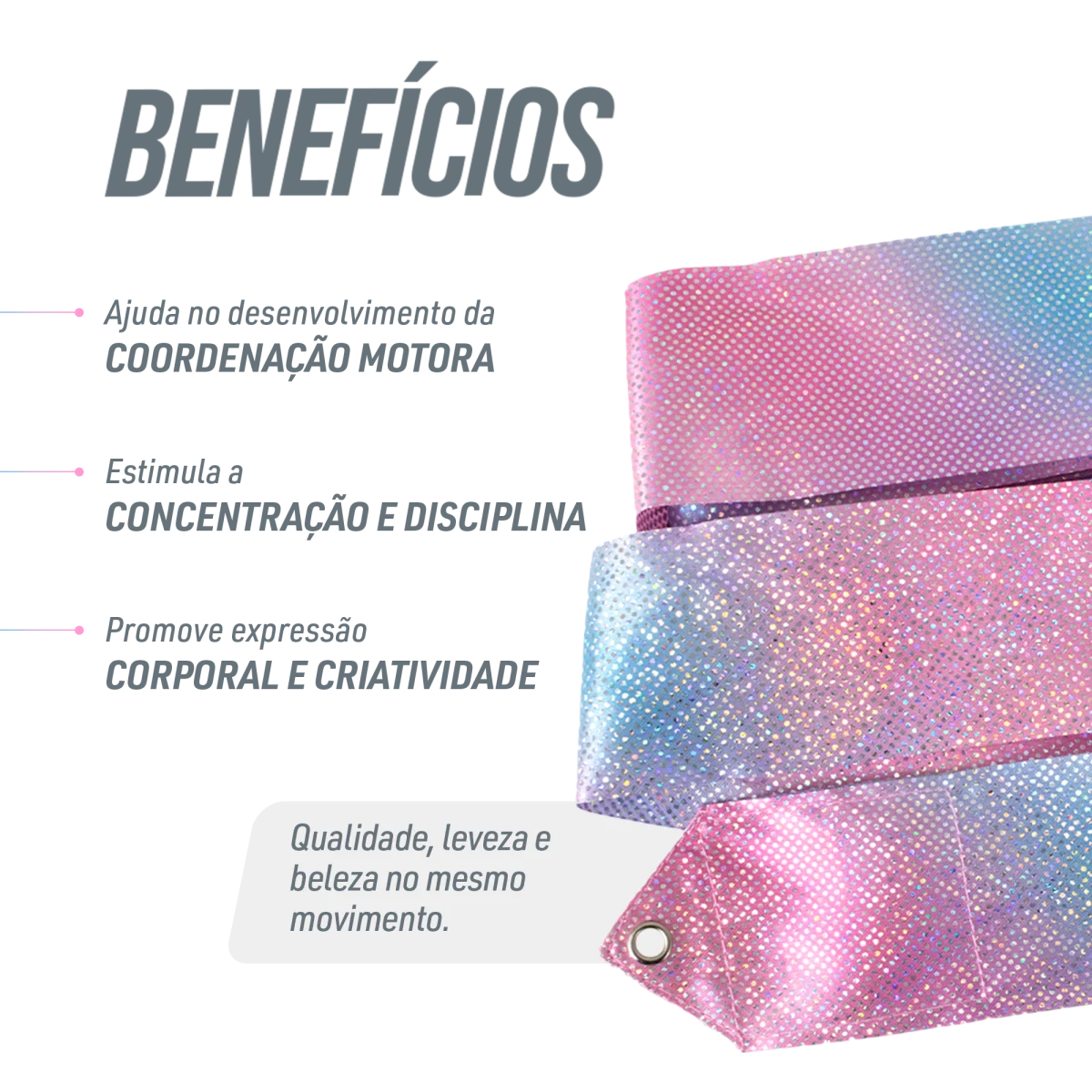 Fita Ginástica Rítmica Cetim 5m Gracios - Degradê Glitter