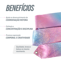 Fita Ginástica Rítmica Cetim 5m Gracios - Degradê Glitter